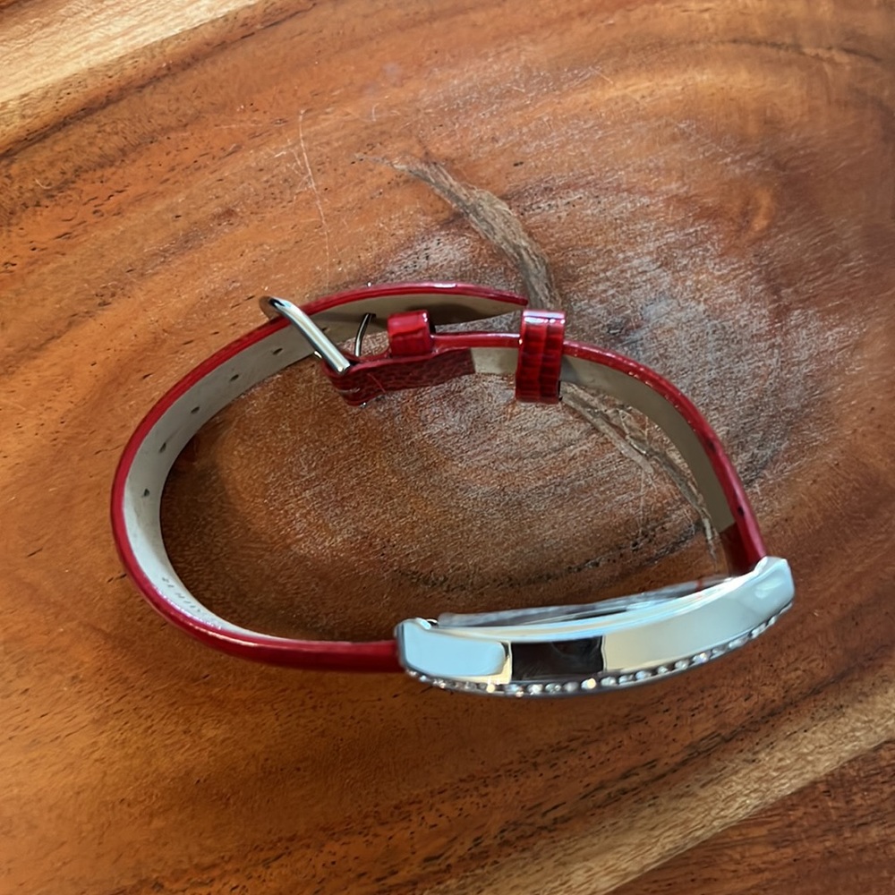 Nwot Cache Red/ Silver Watch With Genuine Leather… - image 2